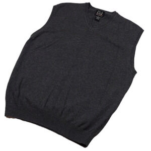 Jos. A. Bank Dark Gray Cotton V-Neck Sleeveless Pullover Casual Sweater Vest